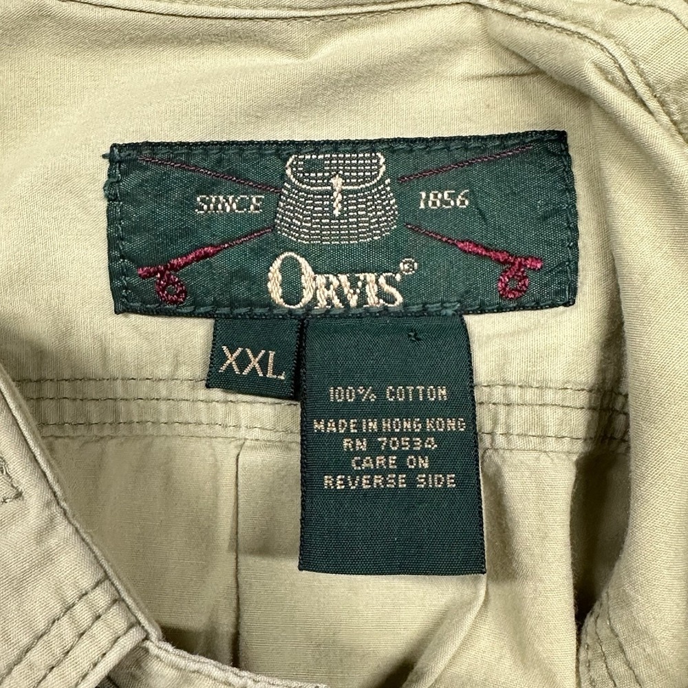 VTG 80s Orvis Shirt Men XXL Green Cotton Fishing Chin Strap Roll Tab Long Sleeve - Picture 9 of 12